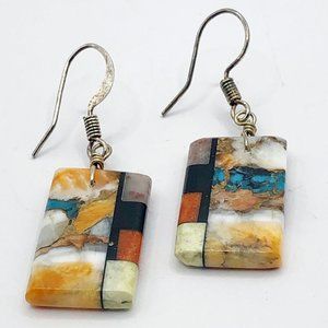 IOB Native American artist Mary Tafoya mosaic inlay earrings authentic